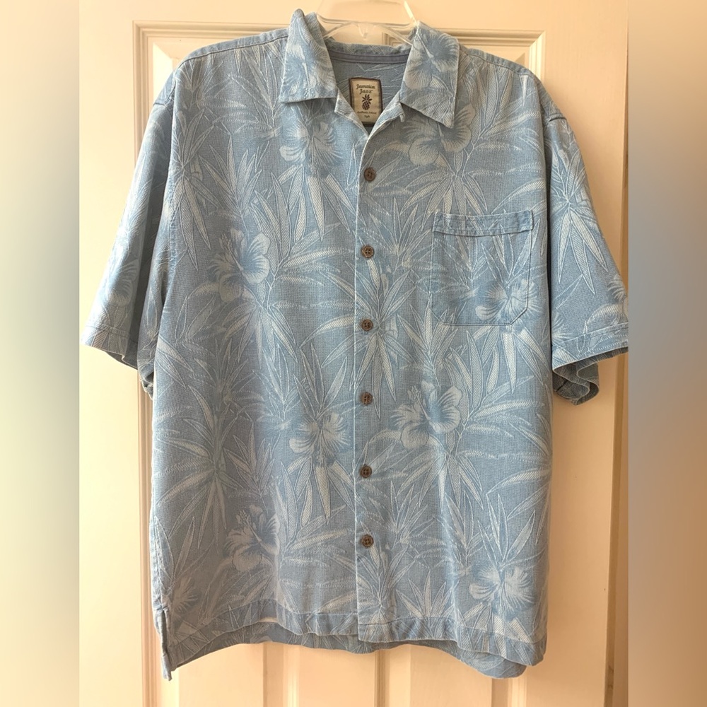 Jamaica Jaxx Blue Floral Embossed Silk Casual Shirt